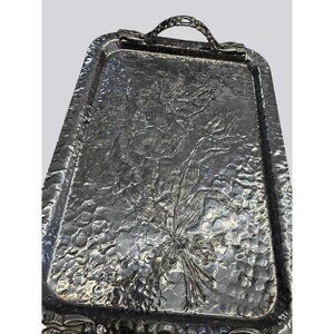 Vintage Hammered Aluminum Serving Tray by Rodney Kent 408 Floral